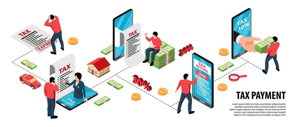 Impostos Infográfico Isométrico Fluxograma — Vetor de Stock