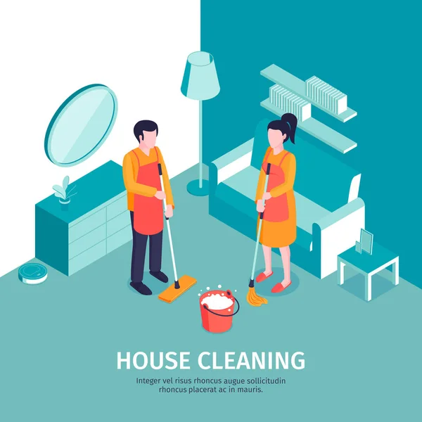 House Cleaning Isometric Background — Stock Vector