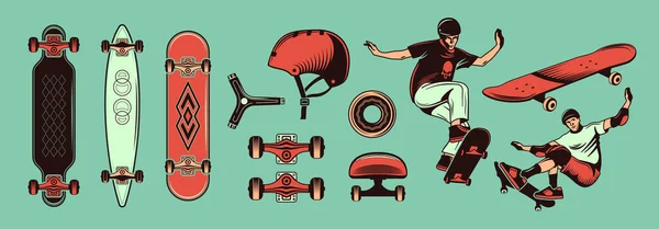 Skateboarding Color mano dibujado conjunto — Archivo Imágenes Vectoriales