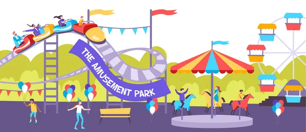 Amusement Park Attractions Composition — 图库矢量图片