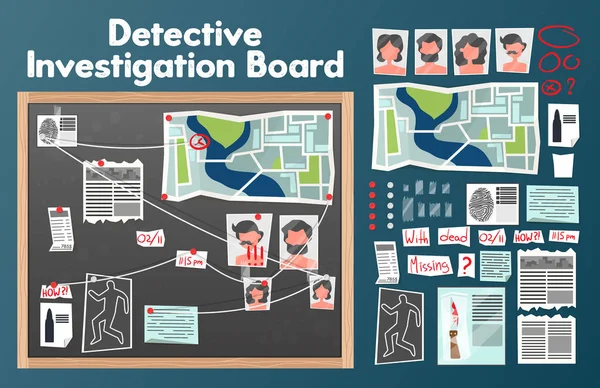 Investigation Board Detective Set — Stok Vektör