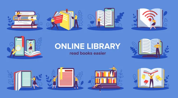 Conjunto de cores de biblioteca online —  Vetores de Stock