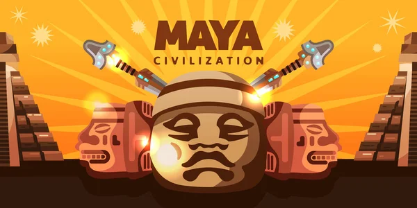 Poster Horizontal da Civilização Maya —  Vetores de Stock
