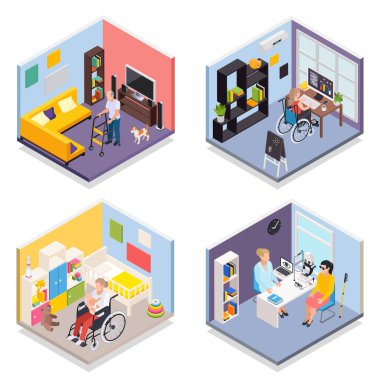 Disabled People Isometric 2x2 Set