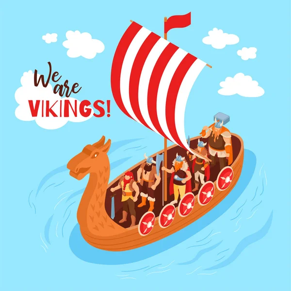 Isometric Vikings Sail Composition — Stock vektor