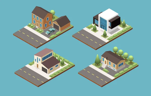 Suburban Building Isometric Compositions — 스톡 벡터