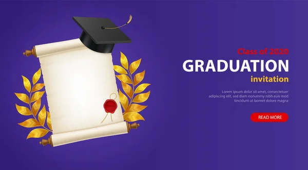 Banner de graduación horizontal realista — Vector de stock