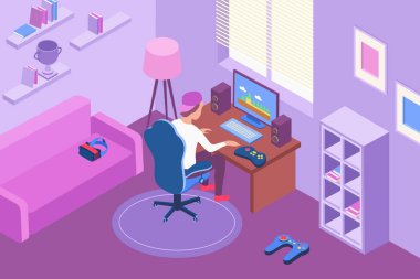 Computer Gamer Isometric Illustration