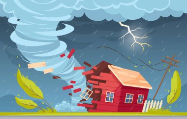 Tornado House Cartoon Composition