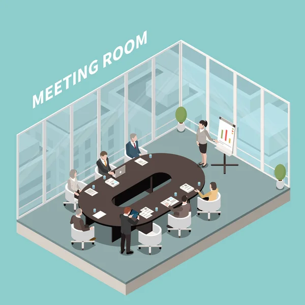 Sala de Reuniões Interior Isométrico — Vetor de Stock