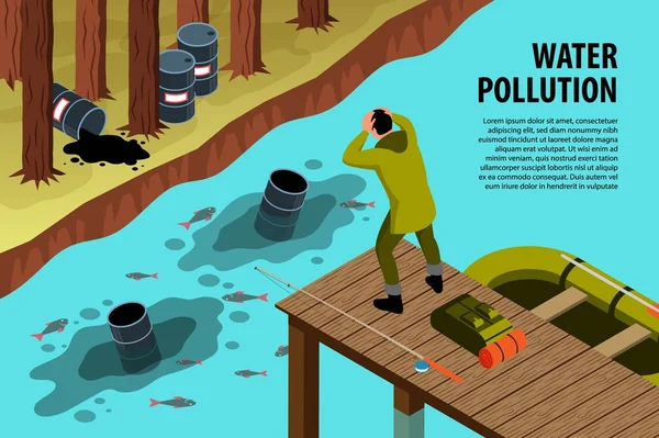 Izometryczne zanieczyszczenie wody Tło — Wektor stockowy