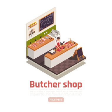 Kasap Dükkanı Isometric Kompozisyon 