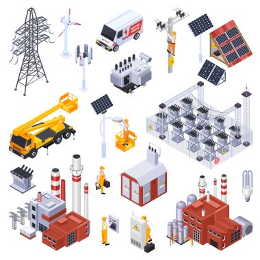 Elektrik izometrik Icons Set