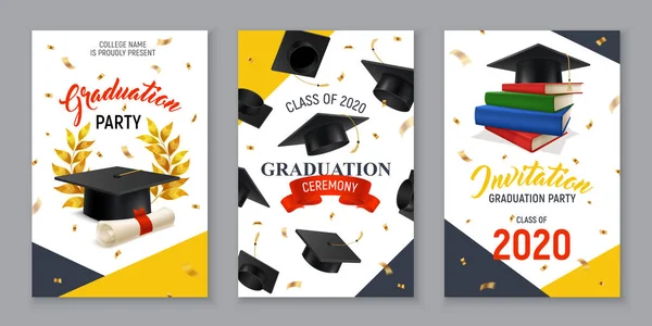 Banners de graduação realista — Vetor de Stock