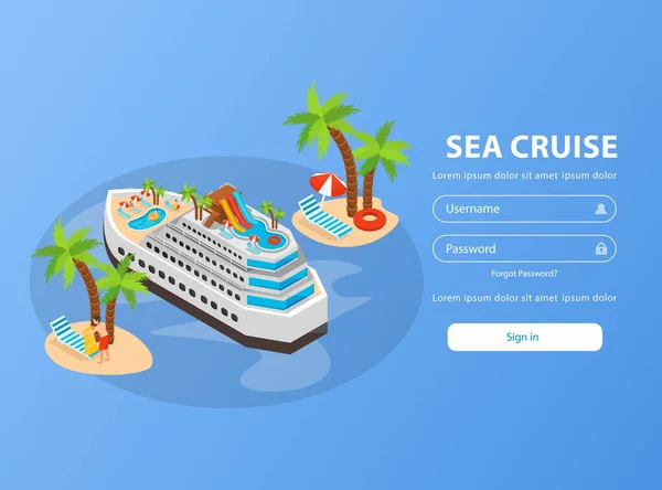 Sea Cruise Isométrica Página de Reserva — Vetor de Stock