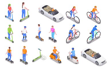 Kişisel Ulaşım Isometric Simgeleri Ayarlandı