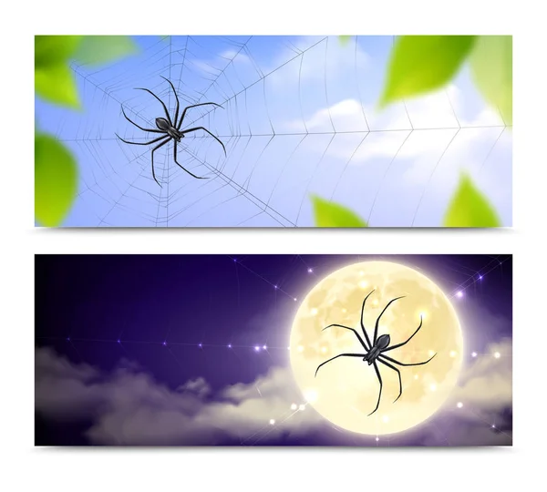 Conjunto de banner de aranhas pretas realista — Vetor de Stock