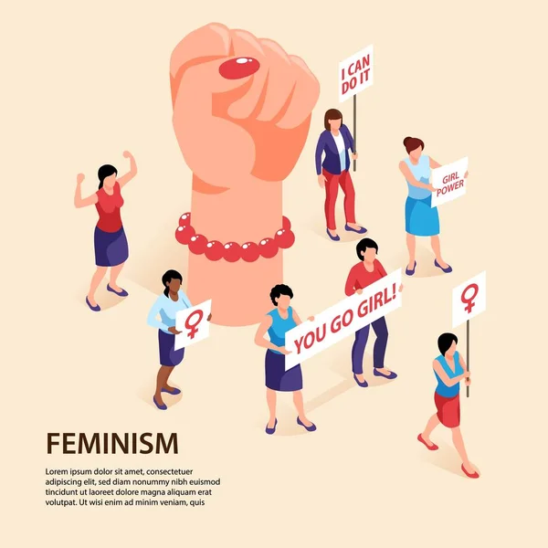 Feminisme Isometrische achtergrond Samenstelling — Stockvector