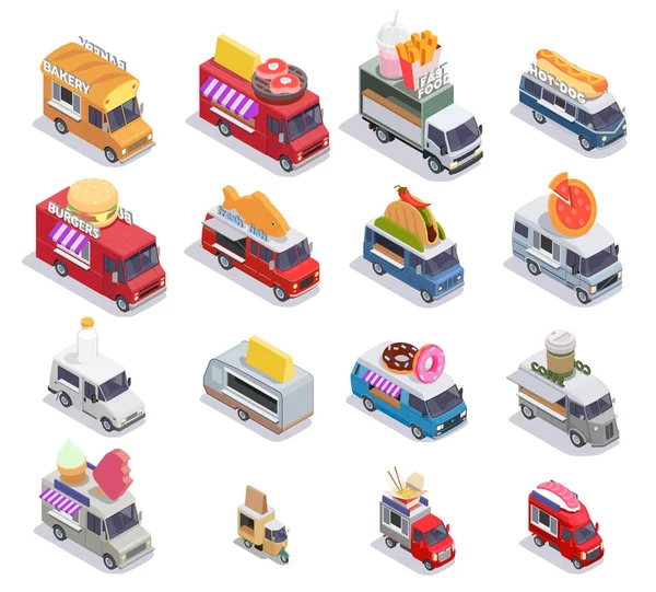 Camions alimentaires Collection isométrique — Image vectorielle