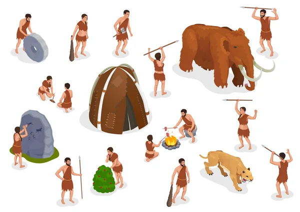 Caveman Set de oameni preistorici — Vector de stoc