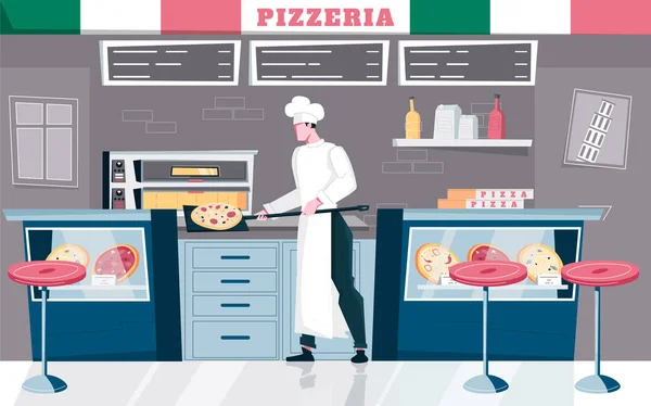 Pizzeria Indoor Flat Samenstelling — Stockvector