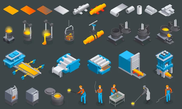 Isometrische Metallurgie Icon Set — Stockvektor