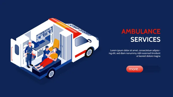 Banner de ambulancia isométrica — Vector de stock