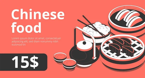 Chinese Food Isometric Banner — Stock Vector