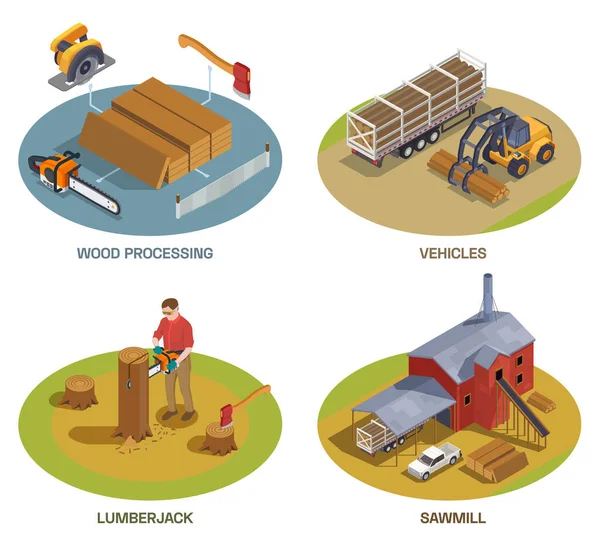 Holzmühle Kompositionen Set — Stockvektor