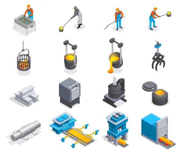 Metallurgie Isometrisches Icon Set — Stockvektor