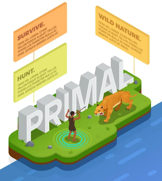 Vida Primal Infográficos Isométricos — Vetor de Stock