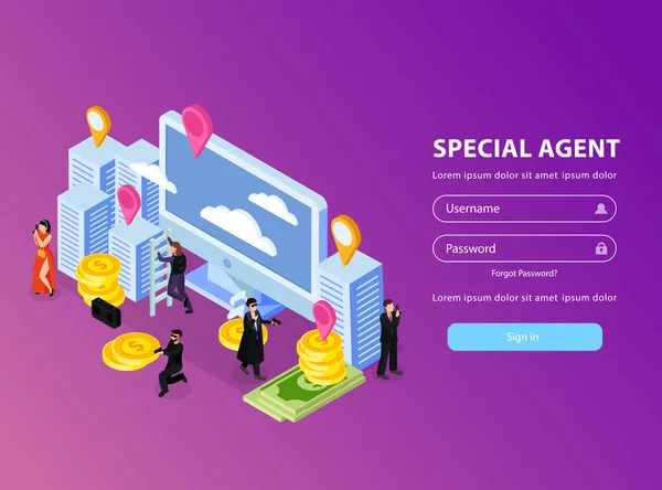 Speciaal agent Login Page — Stockvector