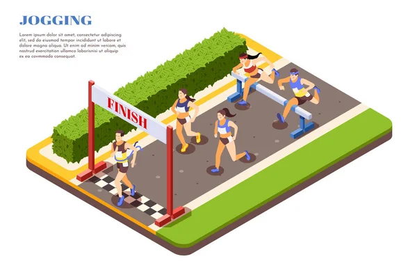 Jogging Hurdling Composición isométrica — Vector de stock
