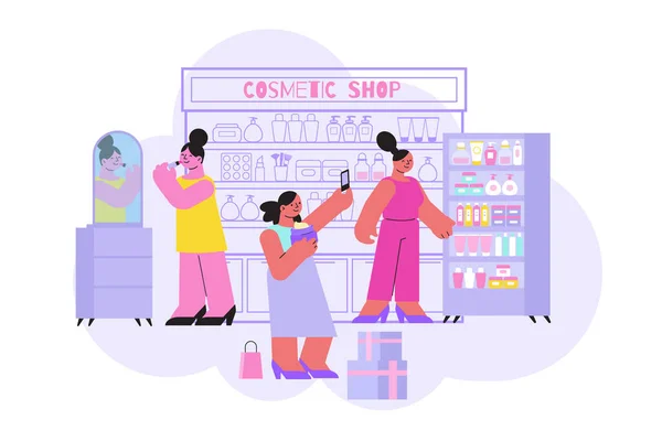 Cosmética Compras Composición plana — Vector de stock