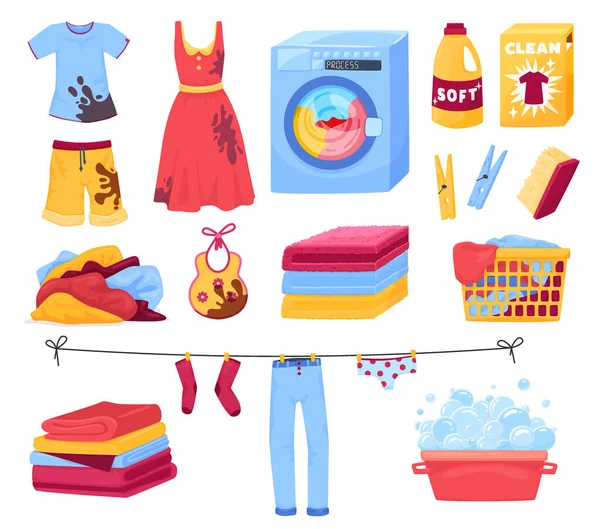 Conjunto de ícones de lavagem de roupas — Vetor de Stock