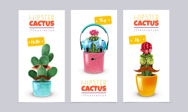 Hipster Cactus Banners Set - Stok Vektor