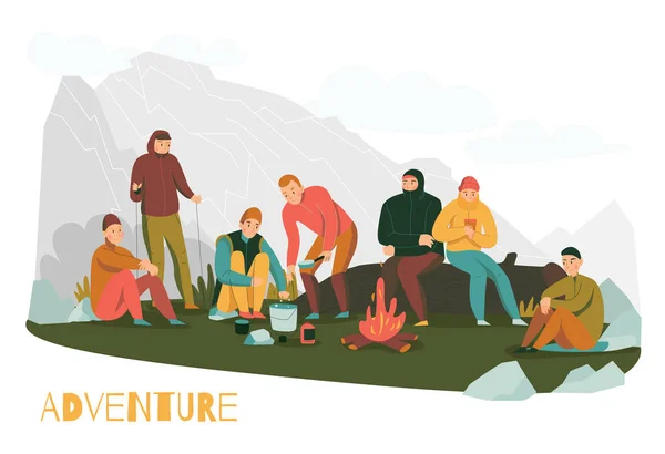 Camping Fire Flat Composición — Vector de stock