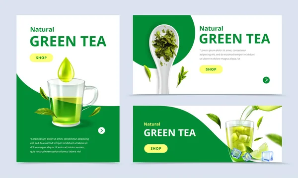 Set de pancartas de té verde — Vector de stock