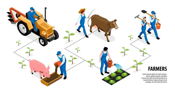 Isometrische Farmer-horizontale Infografiken — Stockvektor