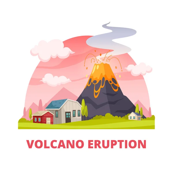 Volcán Erupción Desastre Composición — Vector de stock