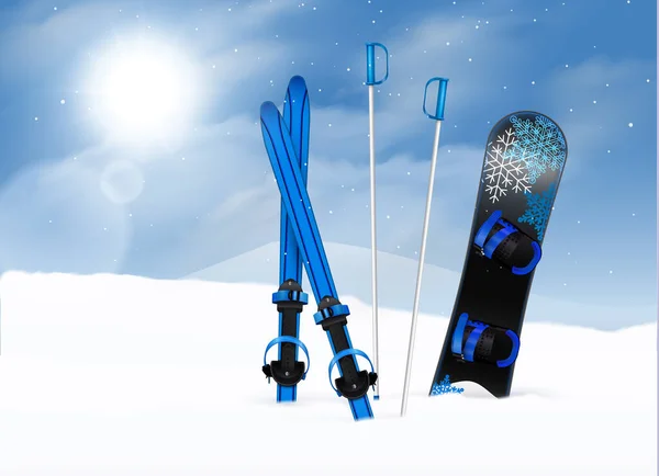 Реалистичный фон лыжного спорта и сноуборда — стоковый вектор