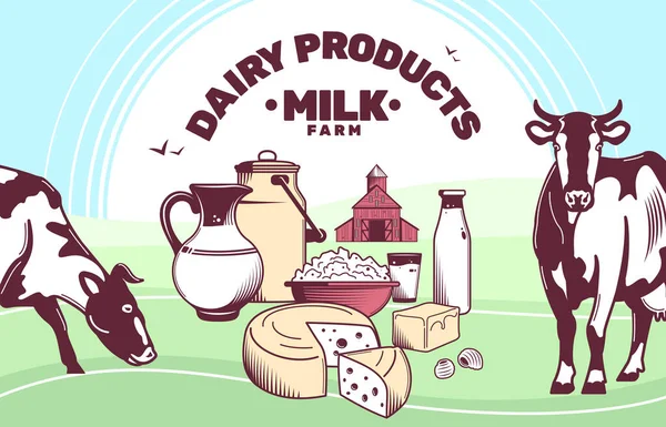 Γάλα Farm Οριζόντια αφίσα — Διανυσματικό Αρχείο