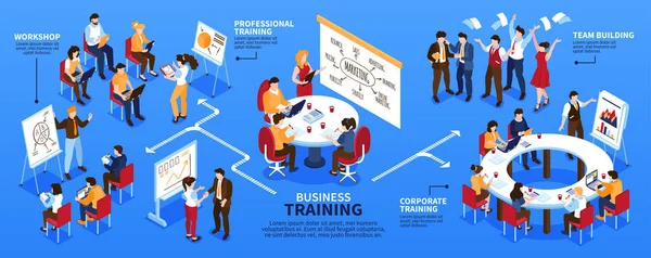Isometrica Business Training Infografica — Vettoriale Stock