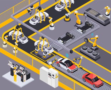 Elektrikli Araç Üretimi Isometric