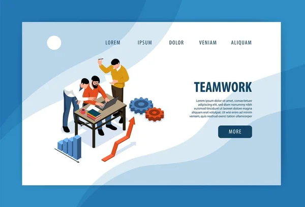 Teamwork Isometric Landing Page — Stockvektor