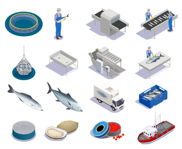 Fish Industry Isometric Icons — Stockvektor