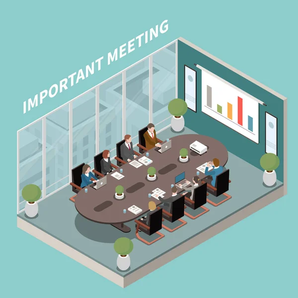 Meeting Room Isometric Composition — Stock Vector