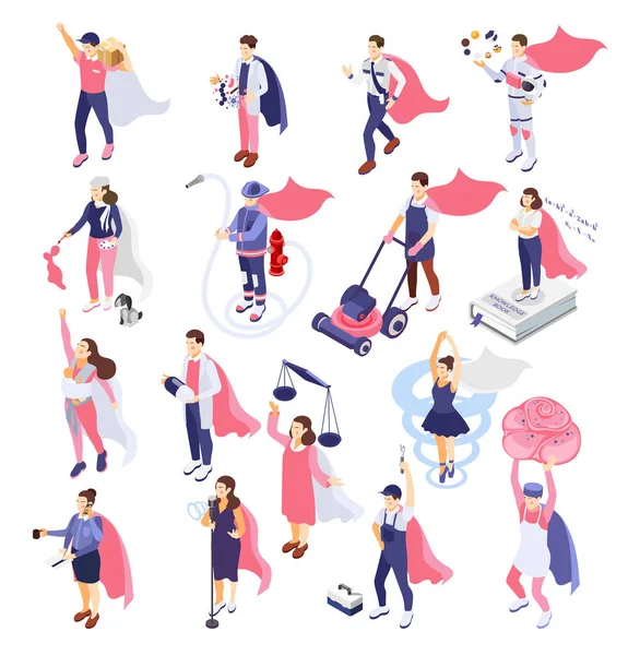 Superheroes People Isometric  Set — Stockvektor