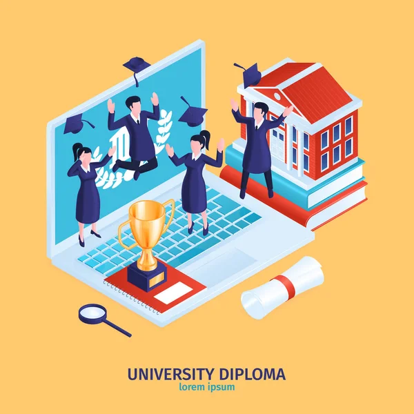 Isometric University Diploma Composition — Stock Vector