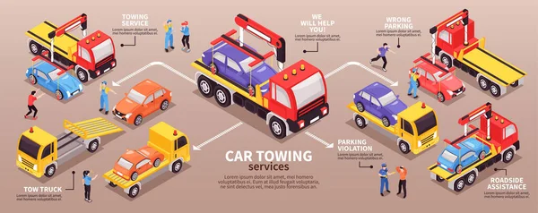 Car Towing Isometric Infographics — ストックベクタ